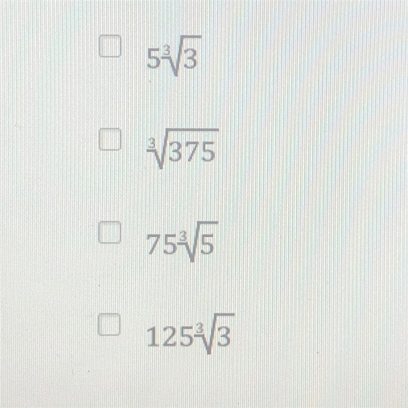 Select all possible values for x in the equation x^3=375?-example-1