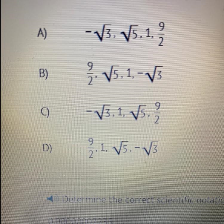 Which list shows the numbers in decreasing order?-example-1