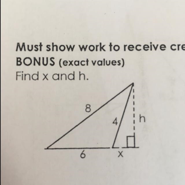 Find x and h in this trinomial right angle-example-1