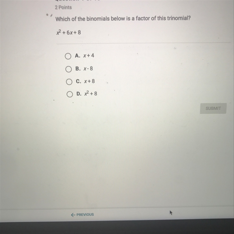 Which of the binomials below is a factor of this trinomial?-example-1