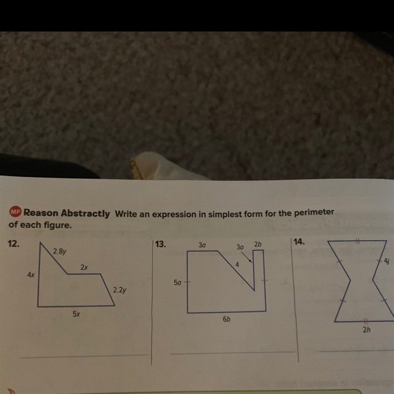 Write an expression in simplest form for the perimeter of each figure-example-1