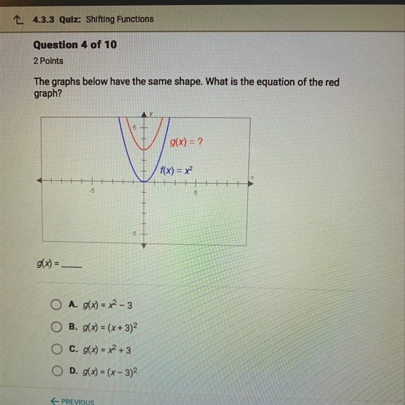 PLEASE ANSWER!! The graph below have the same shape. what is the equation for the-example-1