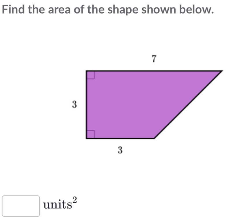 Find the area of the shape shown below.-example-1