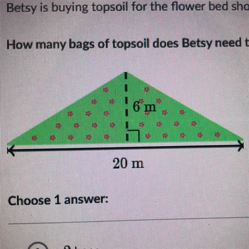 Betsy is buying topsoil for the flower bed shown below. One bag of topsoil covers-example-1