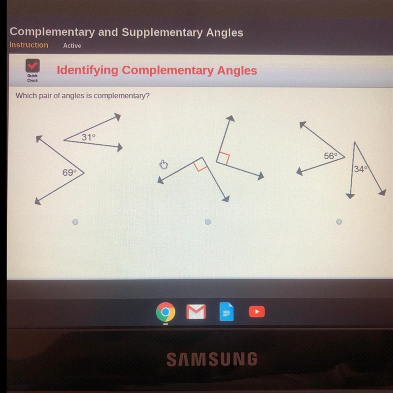 Check Which pair of angles is complementary?-example-1