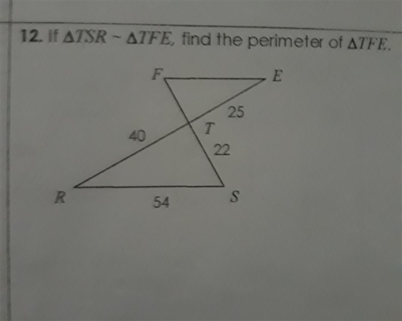 If triangle tsr is congruent to triangle tfe how do i find the perimeter of triangle-example-1