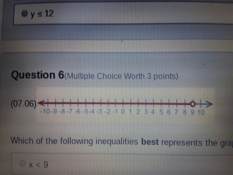 Which of the following inequalities best represents the graph above?​ x < 9 x &gt-example-1