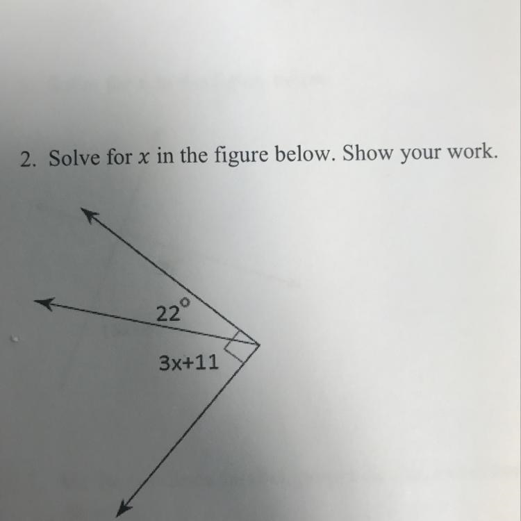 Solve for x in the figure below. Show your work.-example-1