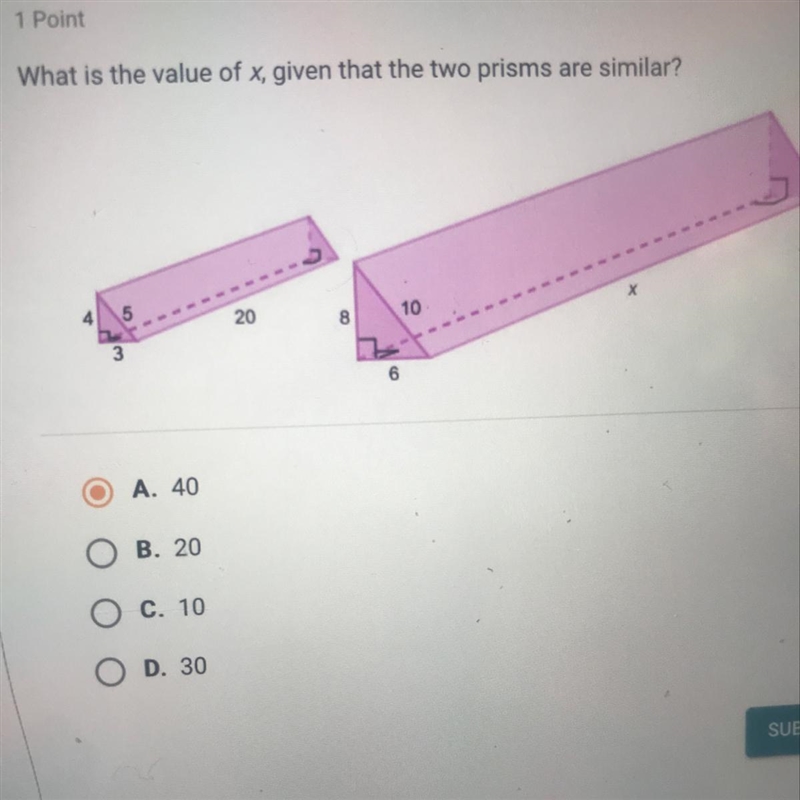 What is the value of x , given that the two prisms are similar ?-example-1