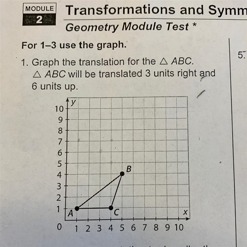 Graph the translation for the A ABC.A ABC will be translated 3 units right and 6 units-example-1