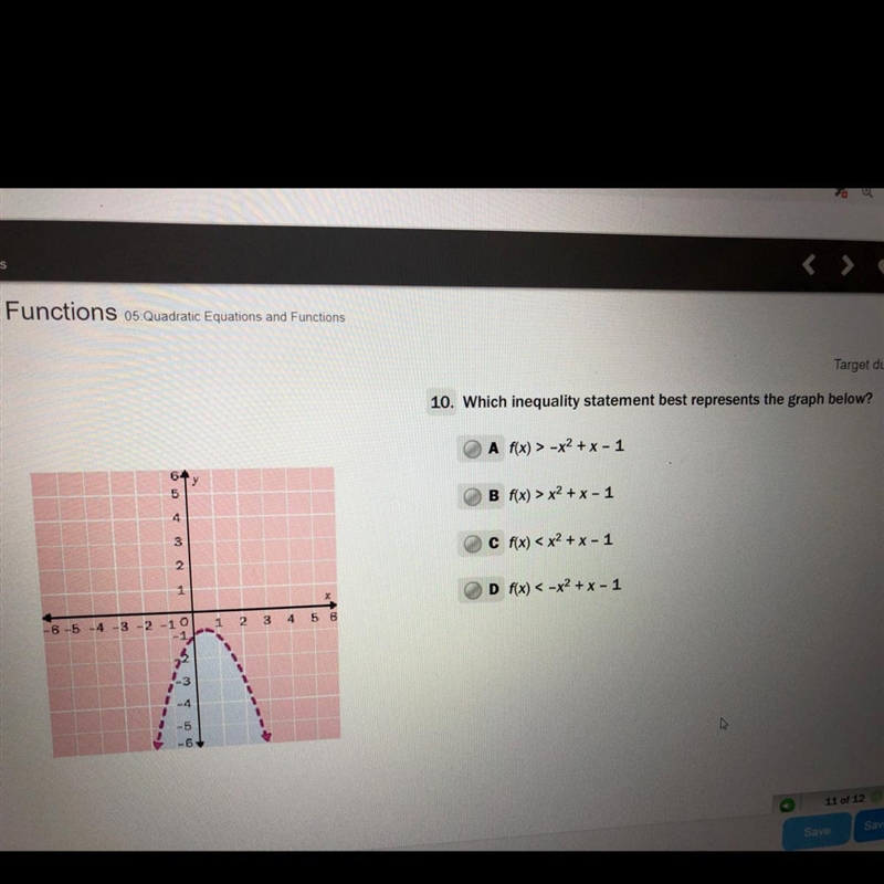 Which inequality statement best represents the graph below?-example-1