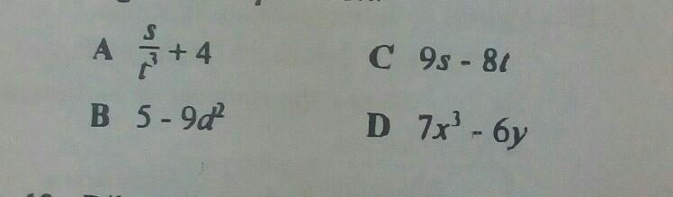 Which the following is a linear algebraic expression pleaseee...help me in math​-example-1