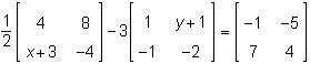 In the matrix equation below, what are the values of x and y?-example-1