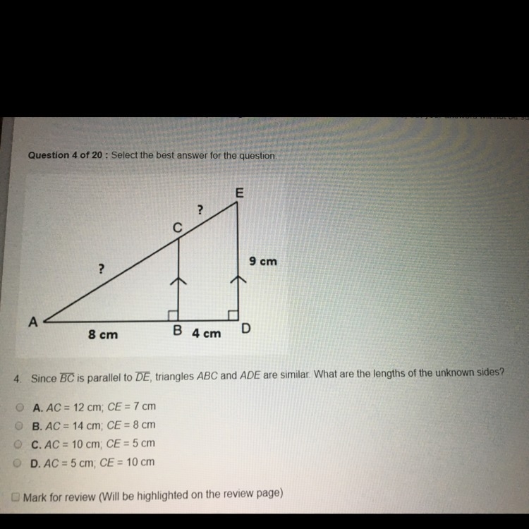 Since BC is parallel to DE, triangles ABC and ADE are similar. What are the lengths-example-1