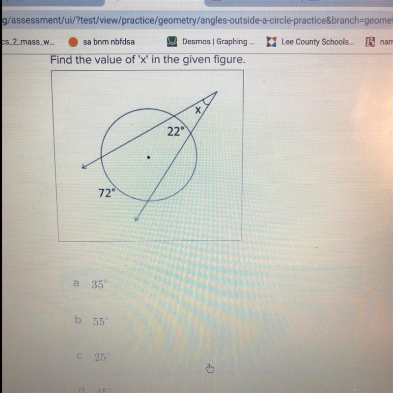 Find the value of x in the given figure ( the last choice is 45 if you can’t see it-example-1