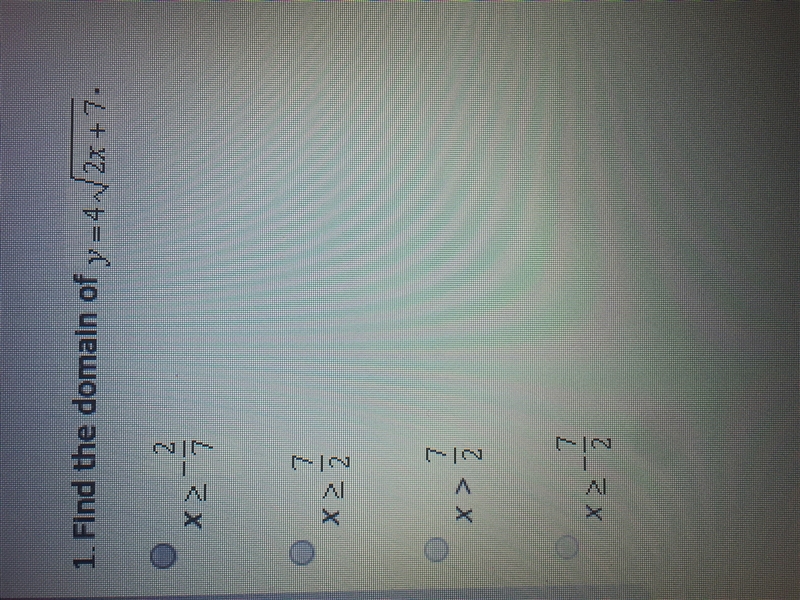 Find the domain of y=4 √2x+7-example-1