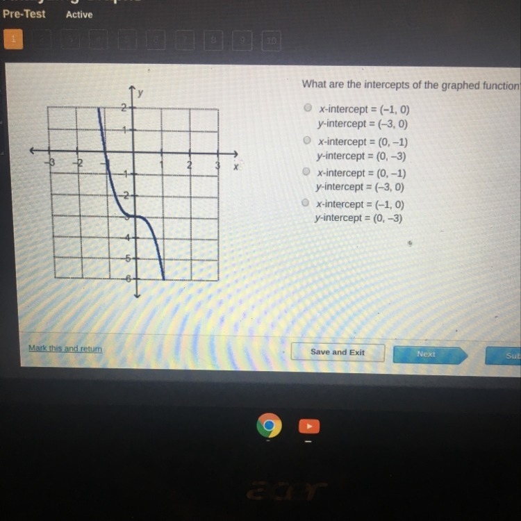 What are the interceptions of the graphed function?-example-1