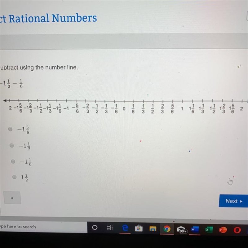 Subtract using the number line -1 1/3 - 1/6-example-1