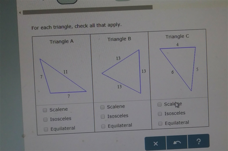 For each triangle, check all that apply​-example-1