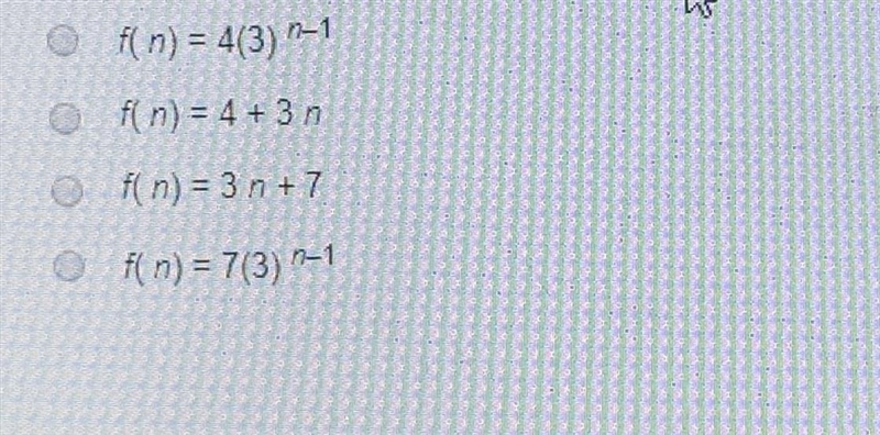 The first five terms of a sequence are 7 10 13 16. 19 Witch of the following functions-example-1