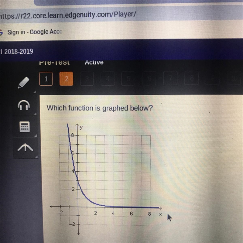 Which function is graphed below? A) y=1/3(3)^x B) y=3(1/3)^x C)y=(1/2)^x+2 D) y=(2)^x-example-1