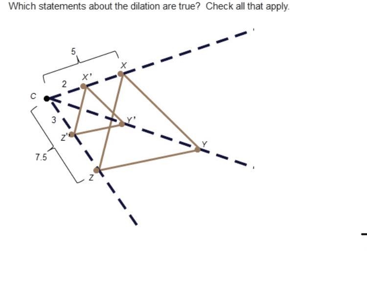 29 POINTS! ANSWER ASAP PLEASE. Which statements about the dilation are true? Check-example-1