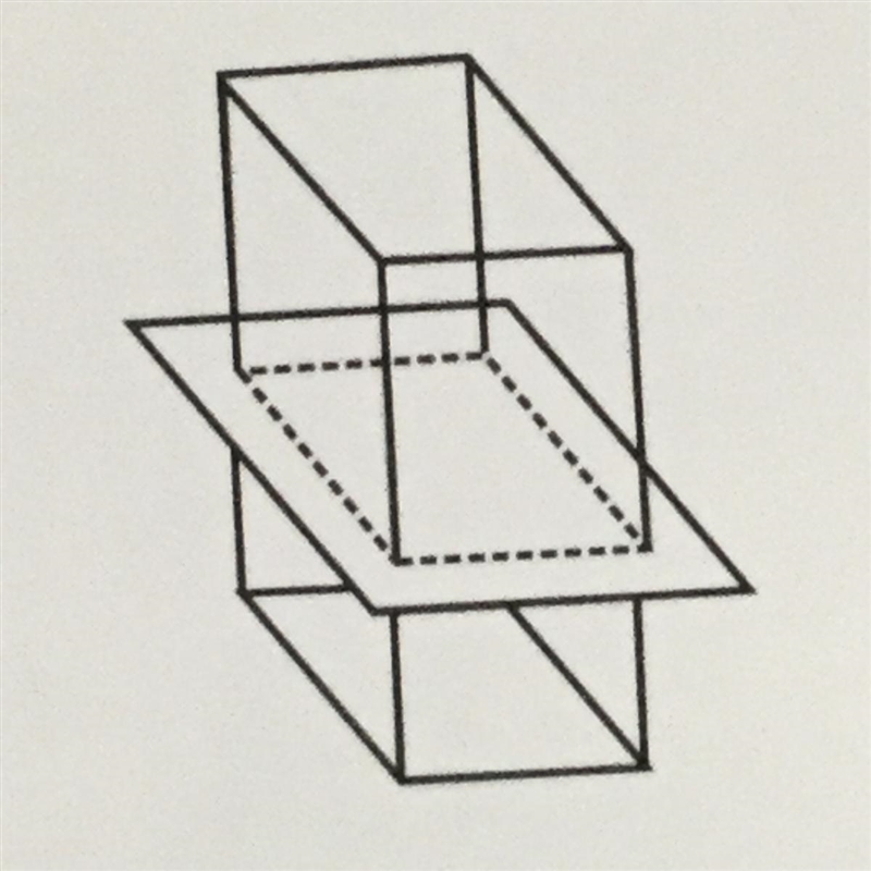 The intersection of the prism and the plane is a _______ cross section. Trapezoid-example-1