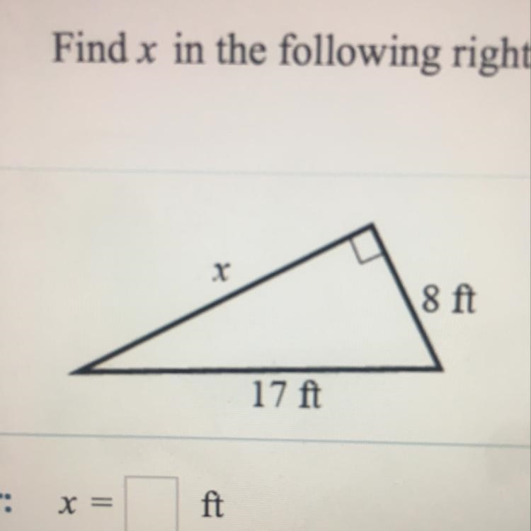 Find x in the following right triangle. Helppp-example-1