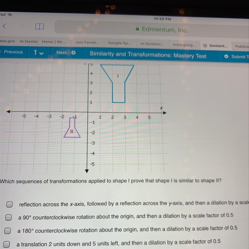 Which sentenced of transformations applied to shape 1 to prove that shape l is similar-example-1