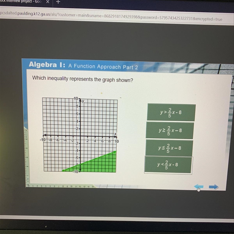 Which inequality represents the graph shown?-example-1