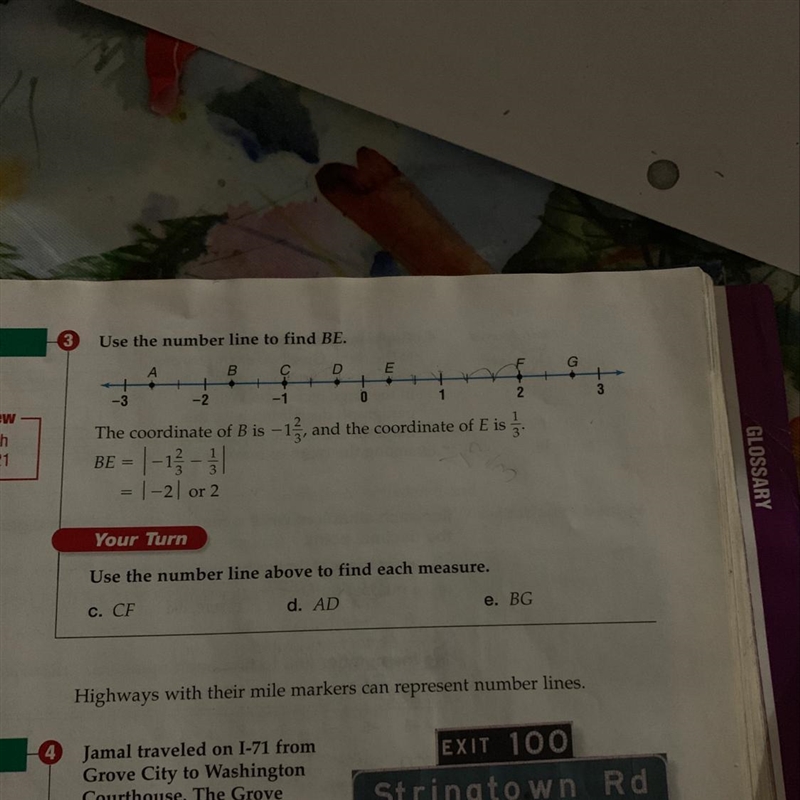 Use the number line above to find each measure just need help with D&E-example-1