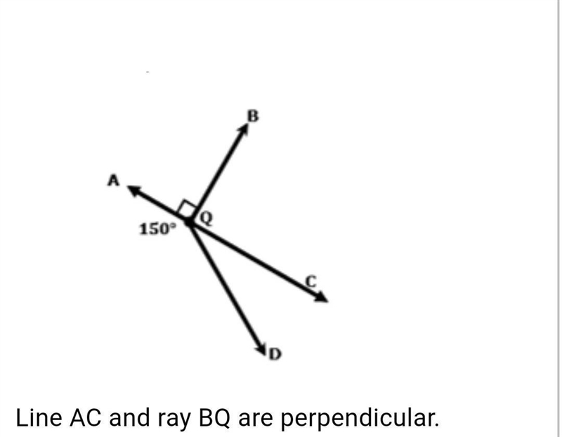 Line AC and ray BQ are perpendicular. Based on the diagram, determine whether each-example-1