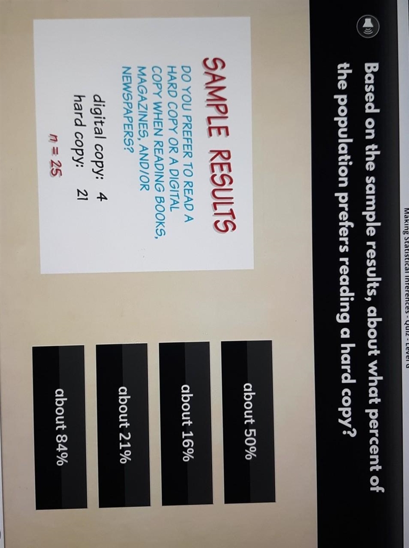 Based on the sample results, about what percent of the population prefers reading-example-1