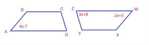 Trapezoid ABCD and WXYZ are congruent trapezoids. What is the value of x? A. X=5 B-example-1