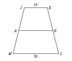 For trapezoid JKLM, A and B are midpoints of the legs. Find AB. Question 16 options-example-1