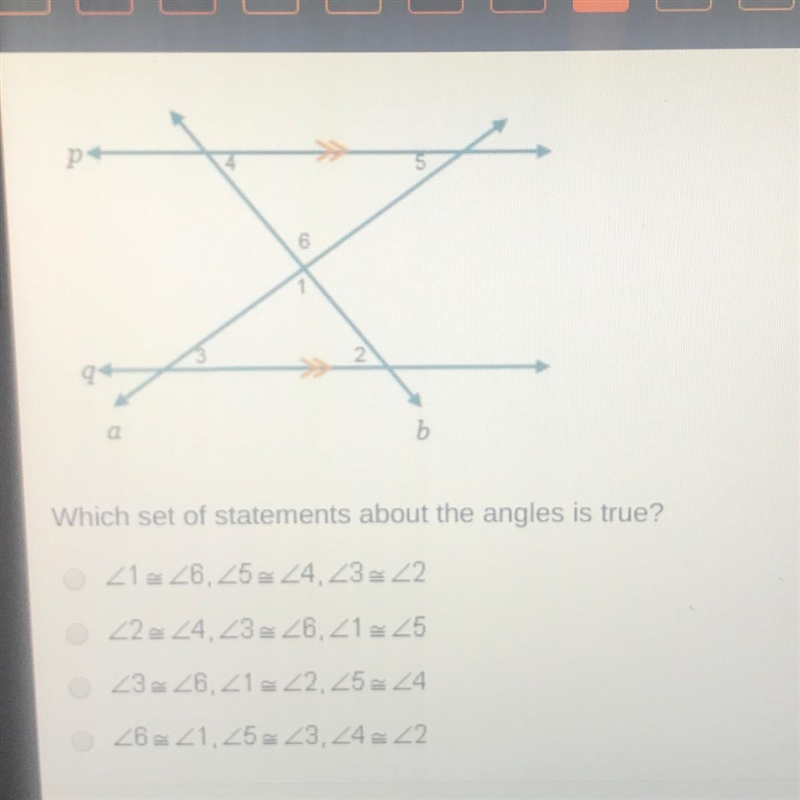 Which set of statements about the angles is true?-example-1