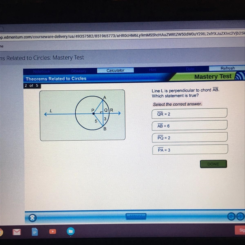 Line L is perpendicular to chord AB. which statement is true?-example-1