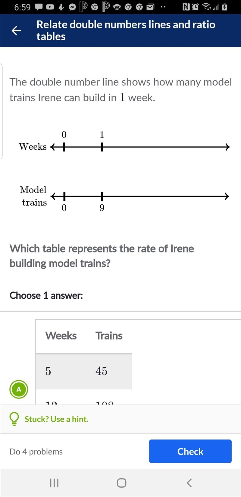 Which table represents the rate of irene building model trains?-example-1