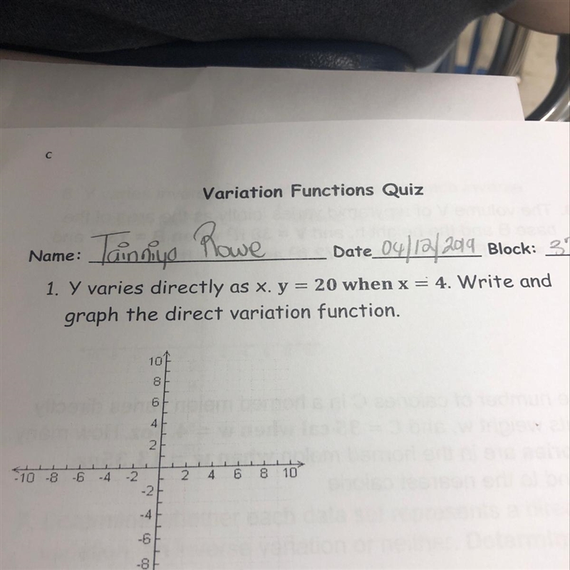 Write and Y varies directly as x. y 20 when x graph the direct variation function-example-1