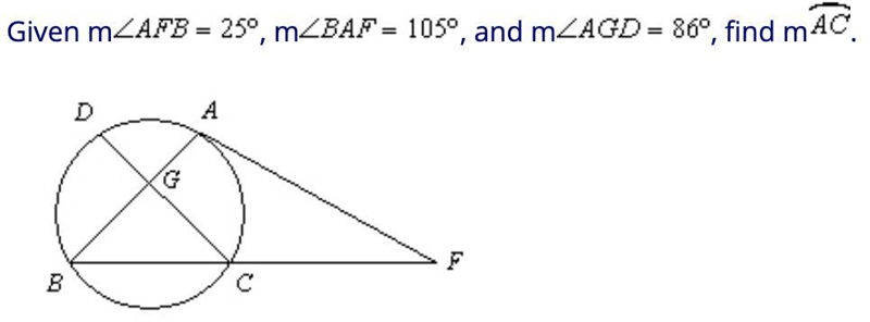 Find the measure of arc AC, please show the work.-example-1