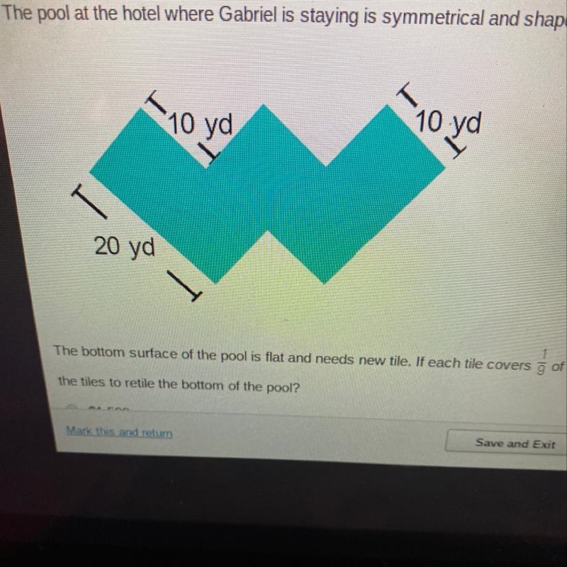 The pool at the hotel where Gabrielle is staying is symmetrical and shaped like the-example-1