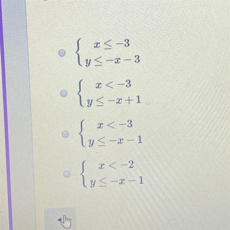 Which system of linear inequality’s is graphed-example-1