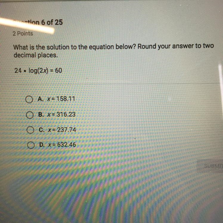 What is the solution to the equation below? Round your answer to two decimal places-example-1