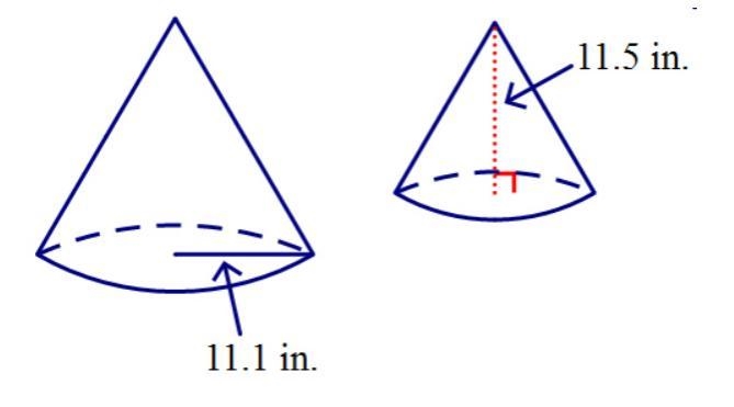 The two cones are similar. The ratio of their surface areas is 13.69/4 Find the volume-example-1