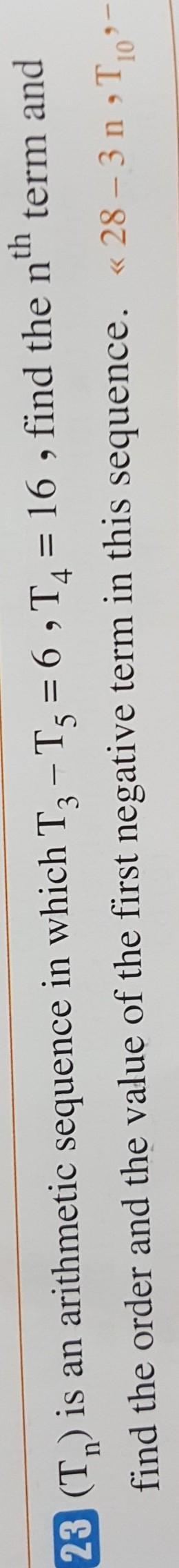 (Tn) is an arithmetic sequence in which T3-T5=6, T4= 16 , find the (n)th term and-example-1