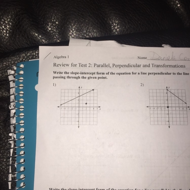 How do you write the equation for a line perpendicular the the line shown and passing-example-1