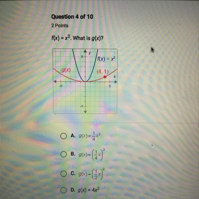 F(x) = x^2. What is g(x)? Please help-example-1