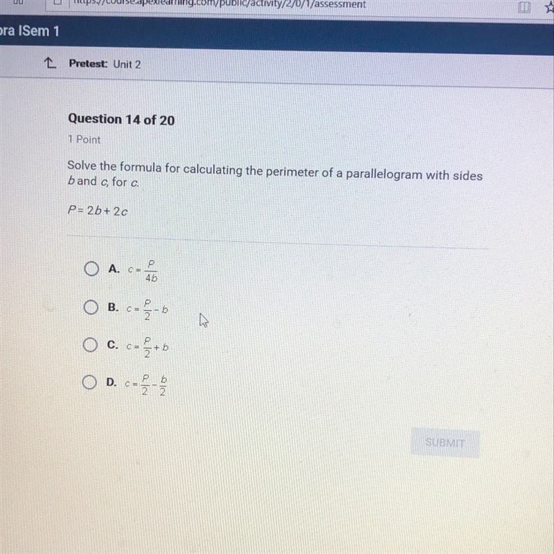 Solve the formula for calculating the perimeter of a parallelogram with sides b and-example-1