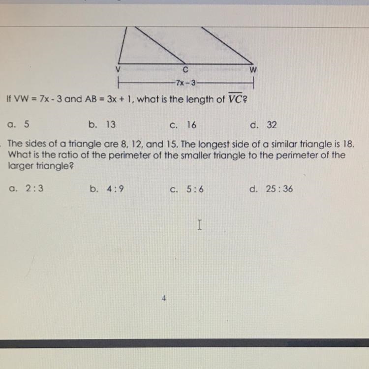 What is the ratio of the perimeter of the smaller triangle to the perimeter of the-example-1