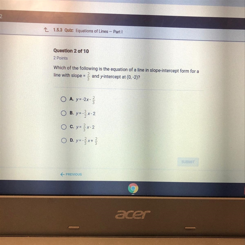 Which of the following is the equation of a line in slope-intercept form for a line-example-1